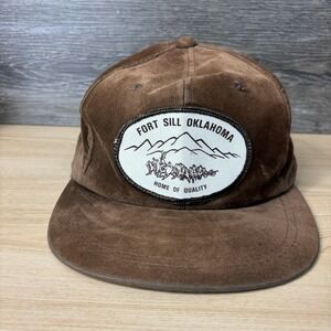 Vintage Fort Sill Hat Cap Strap Back Brown Velour Oklahoma Home of Quality